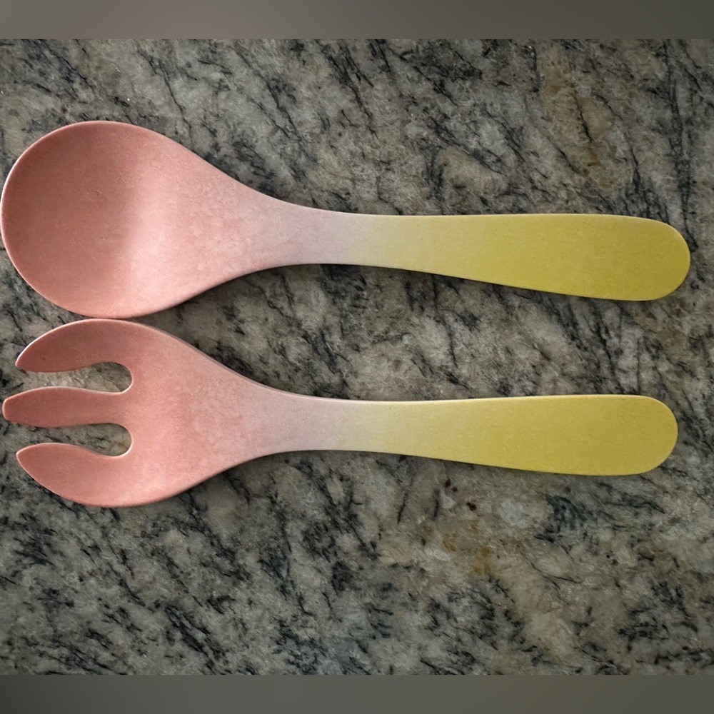 Anthropologie Pink and Yellow Salad Servers